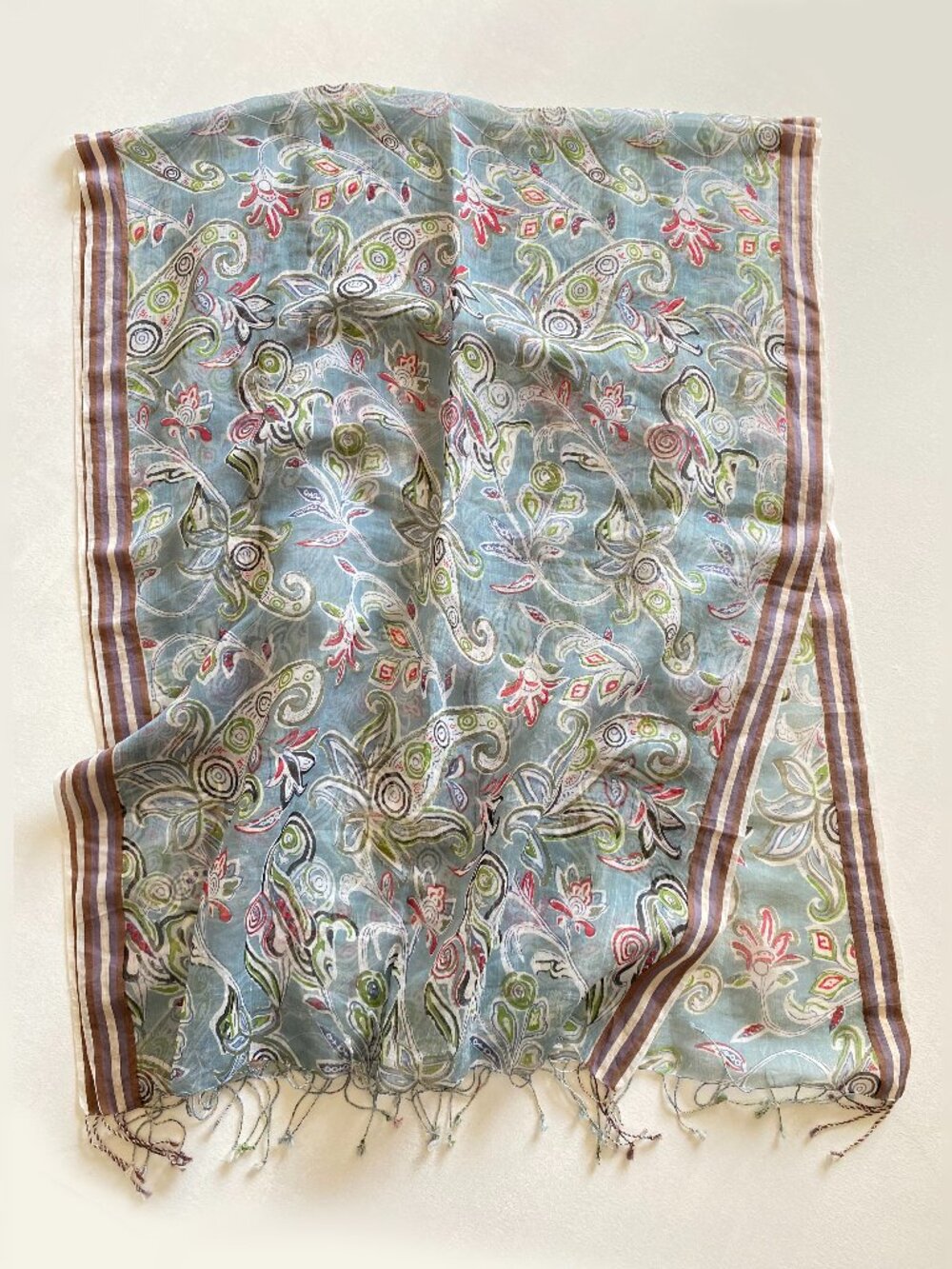 Silk Cotton Pastel Floral Large Rectangle Scarf Wrap Floral Fringed 70"x27"